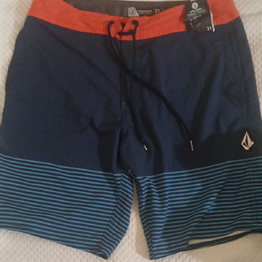 Volcom Men's Red and Navy Board Shorts